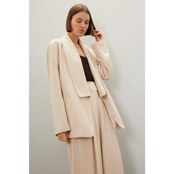 Rodebjer Idalia Blazer Beige Oversized Open Front Relaxed Shawl Collar Sz M - Picture 1 of 13